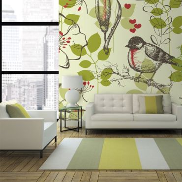 Φωτοταπετσαρία - Bird and lilies vintage pattern
