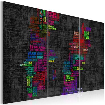 Πίνακας - Map of Sweden (colored names of cities) - triptych