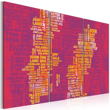 Πίνακας - Text map of Sweden (pink background) - triptych