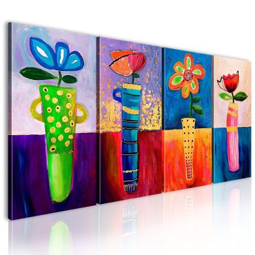 Χειροποίητα ζωγραφισμένος πίνακας - Rainbow flowers 120x60
